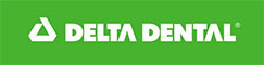 A logo with the text  DELTA DENTAL  in lowercase letters, set against a green background.